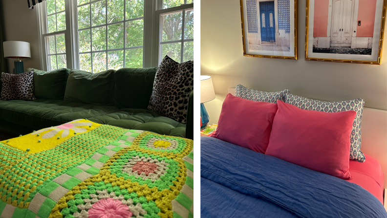 Urban Outfitters Granny Flower Crochet Throw Blanket ($179) and Urban Outfitters Luxe Modal Sheet Set